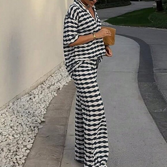 Blue Casual Women's Embellished Top & Pants Set - Picture 6 of 9